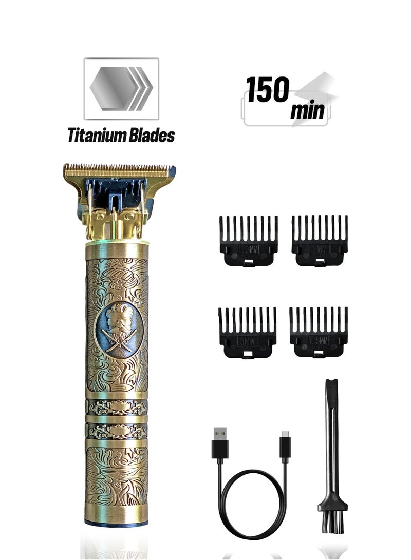 سبرينترز - ماكينة قص الشعر للرجال لا شيء 6 في 1 ماكينة تشذيب شعر معدنية لاسلكية احترافية | ماكينة تشذيب اللحية بشحن USB لاسلكي وقابلة لإعادة الشحن بتصميم عتيق (تصميم رجالي ، ذهبي) - Image 1