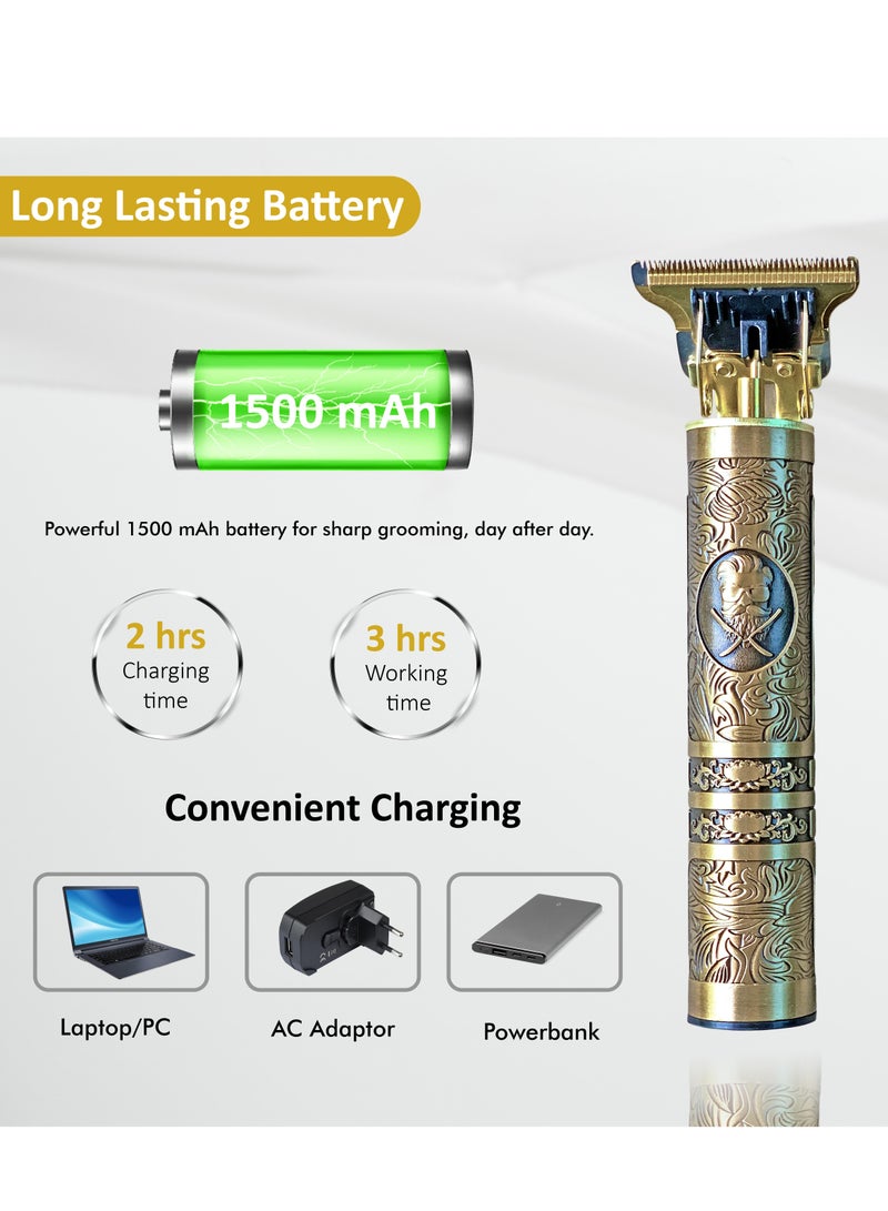 سبرينترز - ماكينة قص الشعر للرجال لا شيء 6 في 1 ماكينة تشذيب شعر معدنية لاسلكية احترافية | ماكينة تشذيب اللحية بشحن USB لاسلكي وقابلة لإعادة الشحن بتصميم عتيق (تصميم رجالي ، ذهبي) - Image 3