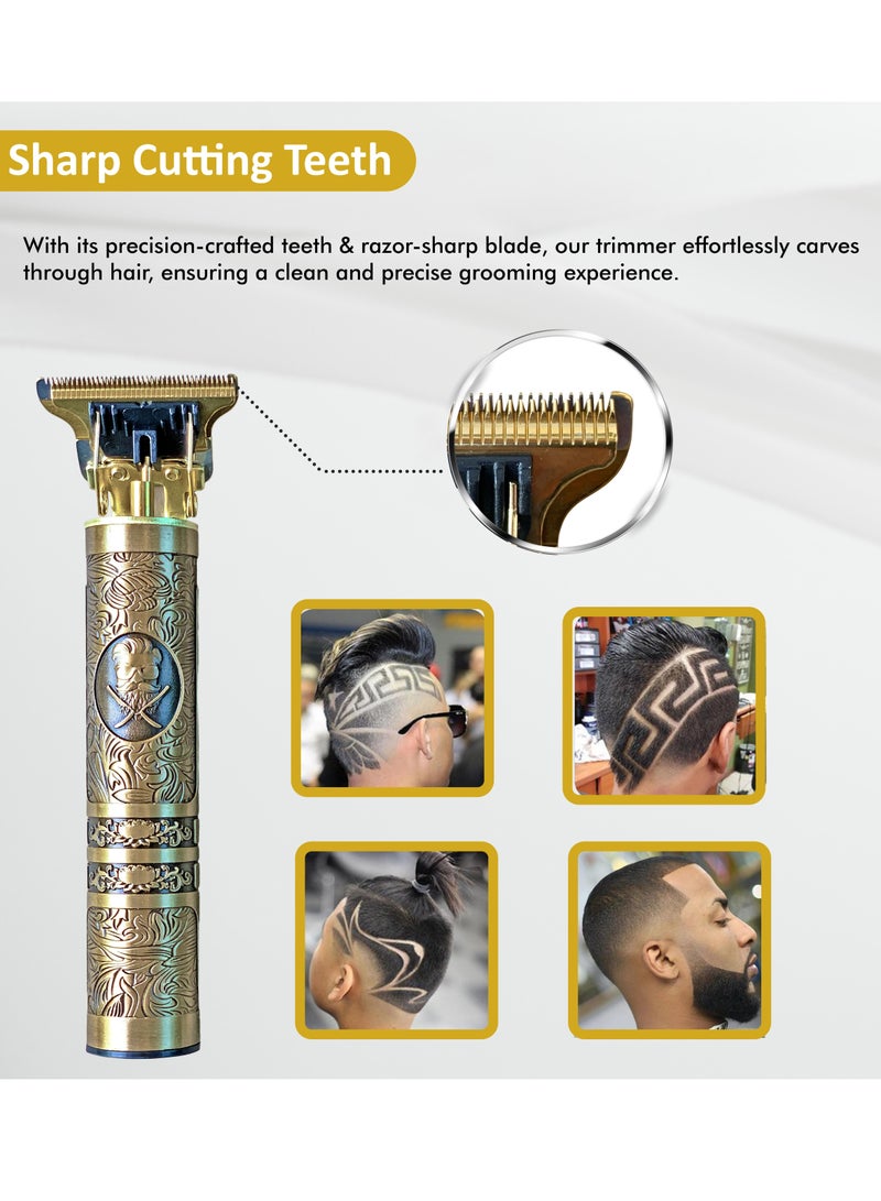 سبرينترز - ماكينة قص الشعر للرجال لا شيء 6 في 1 ماكينة تشذيب شعر معدنية لاسلكية احترافية | ماكينة تشذيب اللحية بشحن USB لاسلكي وقابلة لإعادة الشحن بتصميم عتيق (تصميم رجالي ، ذهبي) - Image 4