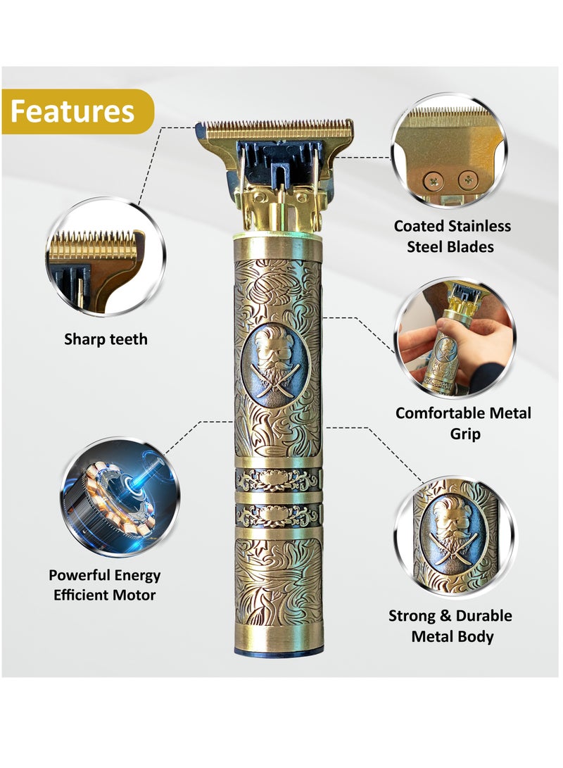سبرينترز - ماكينة قص الشعر للرجال لا شيء 6 في 1 ماكينة تشذيب شعر معدنية لاسلكية احترافية | ماكينة تشذيب اللحية بشحن USB لاسلكي وقابلة لإعادة الشحن بتصميم عتيق (تصميم رجالي ، ذهبي) - Image 2