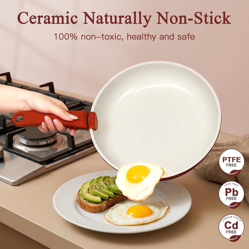 5pcs Pots and Pans Set Non Stick, Nonstick Cookware Set Detachable Handle,Ceramic Coating Pots for Cooking Non Stick with Removable Handle, RV Cookware Set, Red Black Gradient - Image 3