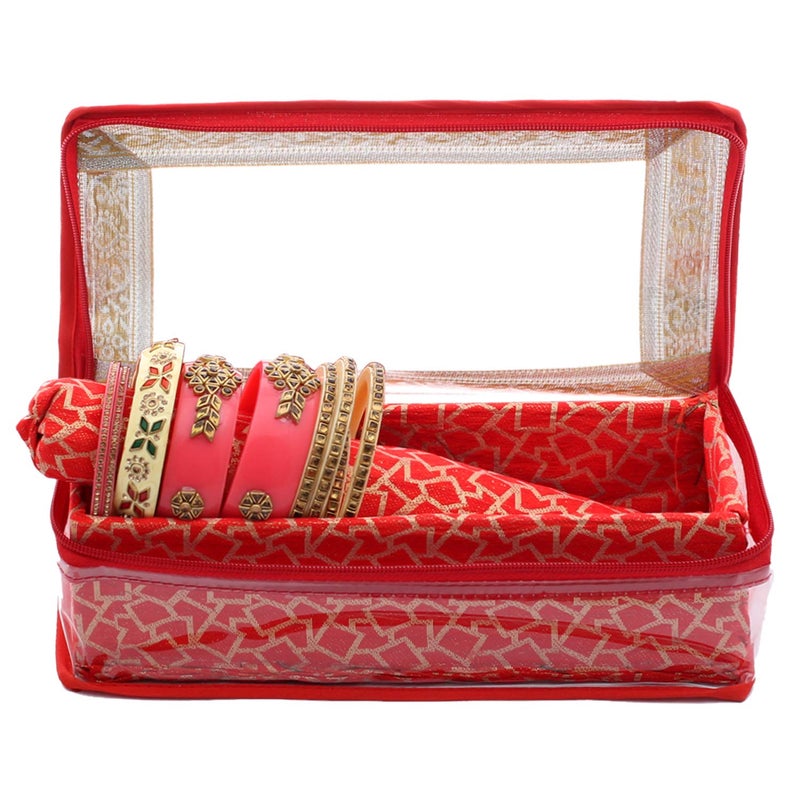 Kuber Industries Kuber Industries Brocade Hardboard 2 Pieces One Rod Bangle Box (Red) - CTKTC022883  - Image 5