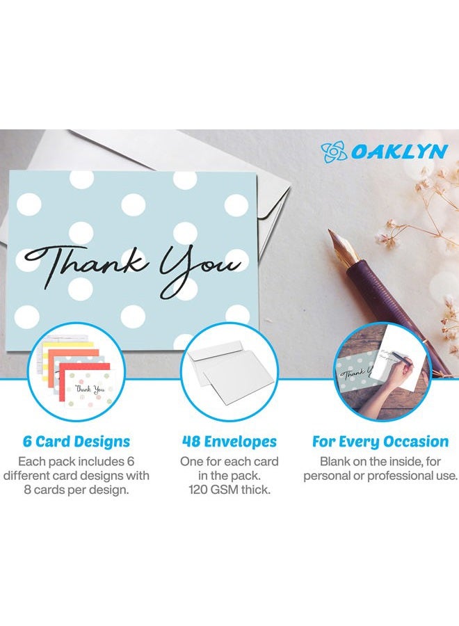 Oaklyn (48 Pack) Thank You Cards Set with Envelopes - Professional Paper with red Yellow Silver Blue Pink Designs and Blank White Inside - Bulk Pack of Notes Perfect for Baby Shower Wedding Birthday Party - Image 2