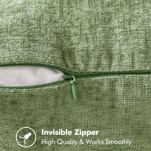 EMEMA 20"x20" Inch Pillow Covers Set of 2 Soft Chenille Throw Pillow Covers Decorative Couch Square Pillow Covers Modern Solid Dyed Pillowcases for Sofa Bed Green 50x50cm(Only Covers) - Image 3