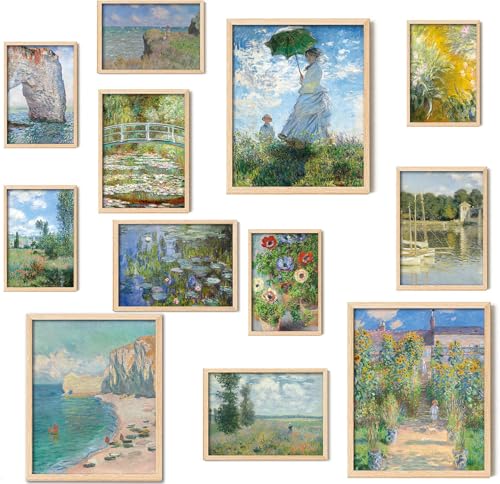 Kizbok Claude Monet Wall Art, Monet Poster Eclectic Wall Decor, Claude Monet Prints for Wall Decor, Vintage Monet Water Lilies Impressionist Painting, Monet Canvas Artwork Famous Art Prints, Classic Eclectic Monet Gallery Exhibition Poster for Room Aesthetic, Maximalist Decor(Set of 12, Unframed) - Image 1