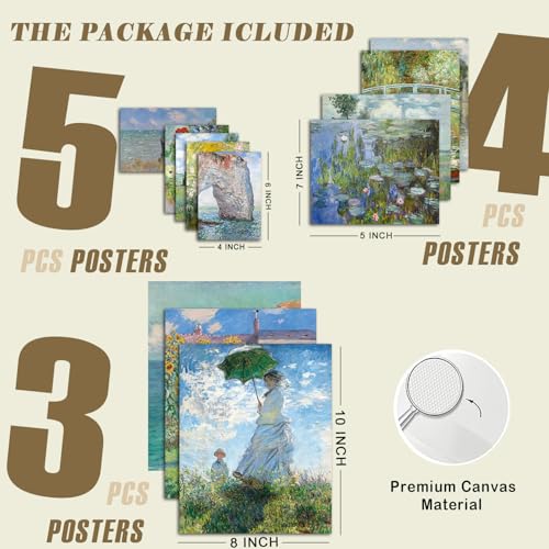 Kizbok Claude Monet Wall Art, Monet Poster Eclectic Wall Decor, Claude Monet Prints for Wall Decor, Vintage Monet Water Lilies Impressionist Painting, Monet Canvas Artwork Famous Art Prints, Classic Eclectic Monet Gallery Exhibition Poster for Room Aesthetic, Maximalist Decor(Set of 12, Unframed) - Image 2