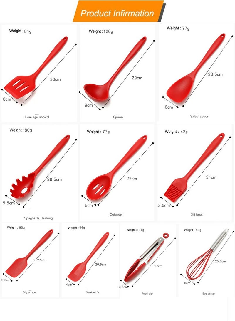 ISHWAZ Silicone Kitchen And Bakeware Utensil Set Of 10Pcs For Cooking, Baking, BBQ, Mixing And Serving, 10 Piece Heat Resistant Non Stick Kitchen Utensils Set, Cooking Utensils, Kitchenware Set - Image 2