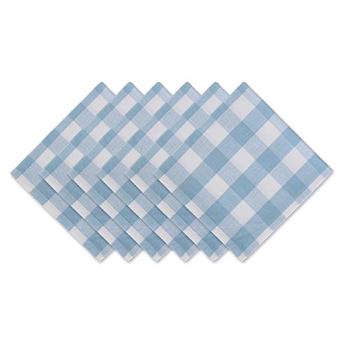 DII Buffalo Check Collection, Classic Farmhouse Cloth Napkin Set, 20x20, Light Blue & White, 6 Piece - Image 1