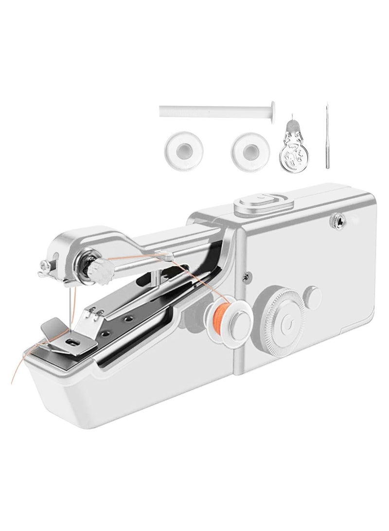 Handheld Sewing Machine, Portable Mini Sewing Machine with Accessories, Practical Electric Hand Stitching Machine for Repairing Clothing Curtain Denim Leather DIY Crafts, Home Travel Good (White)