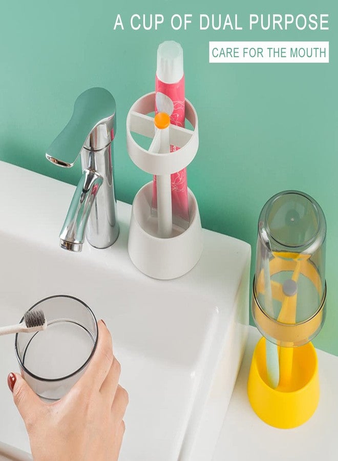 Roucerlin Toothbrush Holder Stand with Tooth Brush Cups/Cover, Toothpaste Holder Stand with 3Slots，Dental Storage Organizer Holder Stand, for Toothpaste (White) - Image 2