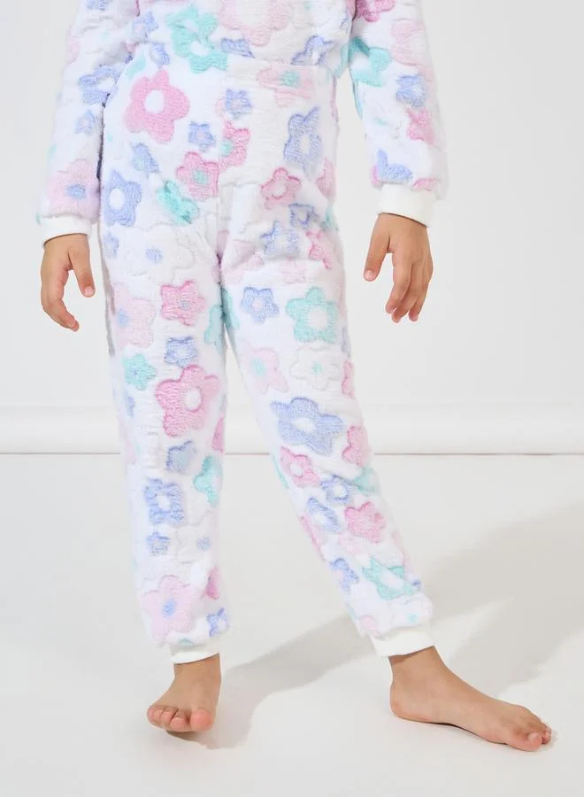 Styli Floral Pattern Fleece Sweatshirt & Joggers Set