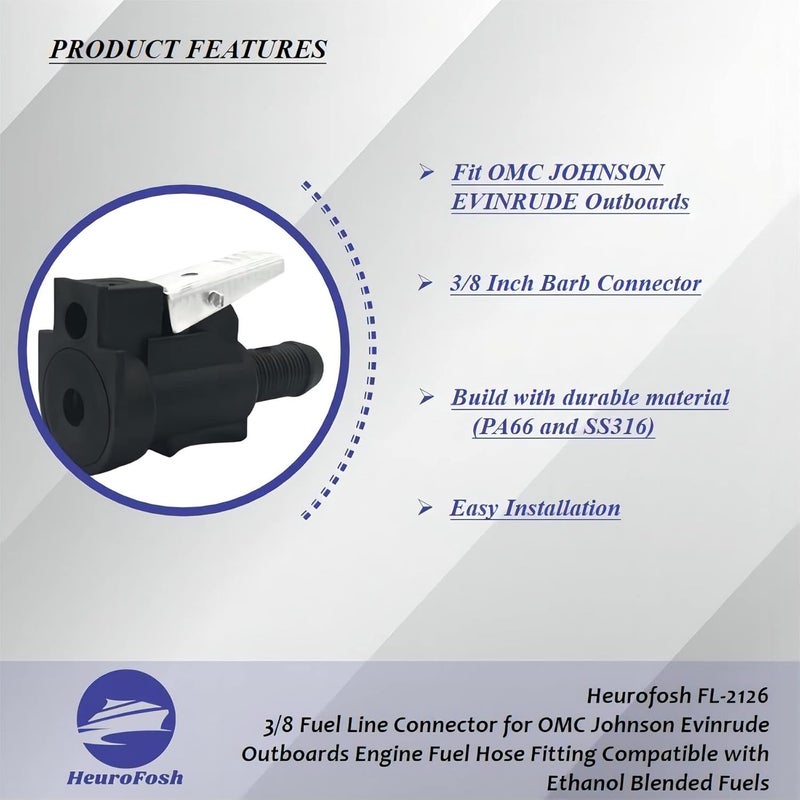 HeuroFosh 2126 3/8 Fuel Line Connector for OMC Johnson Evinrude Outboards - Image 2