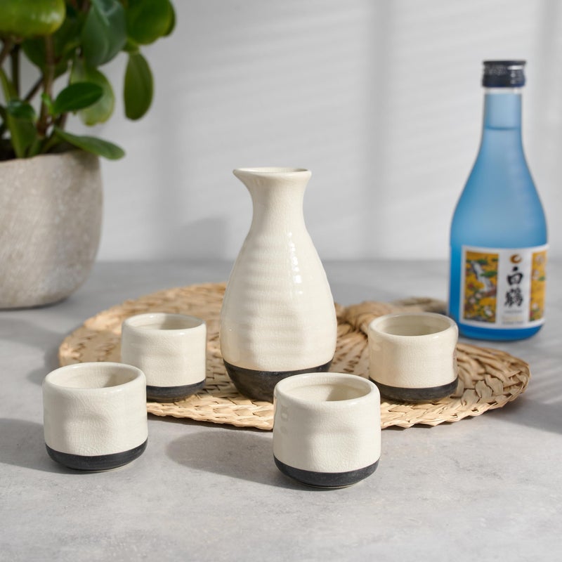 True Fervor Ceramic Sake Set Includes Four 3.5 oz Small Cups & One 8 oz Carafe for Gin, Japanese Tea, Herbal Teas, Drinkware, Home Bar, 5-Piece, White - Image 4