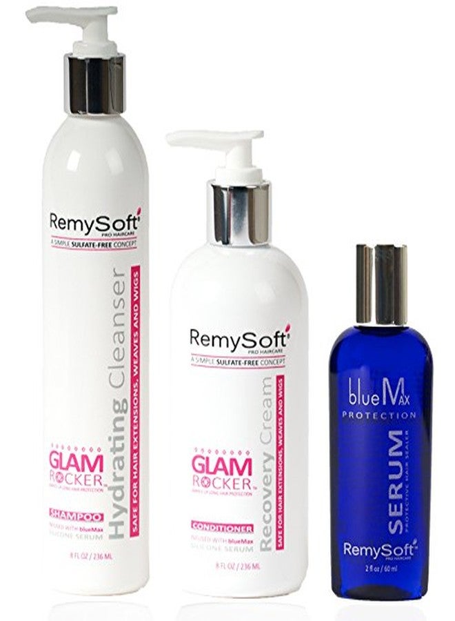 RemySoft Glam Rocker System - Safe for Hair Extensions, Weaves and Wigs - Salon Formula Shampoo, Conditioner & Serum - Gentle Sulfate-free Lather - Image 1