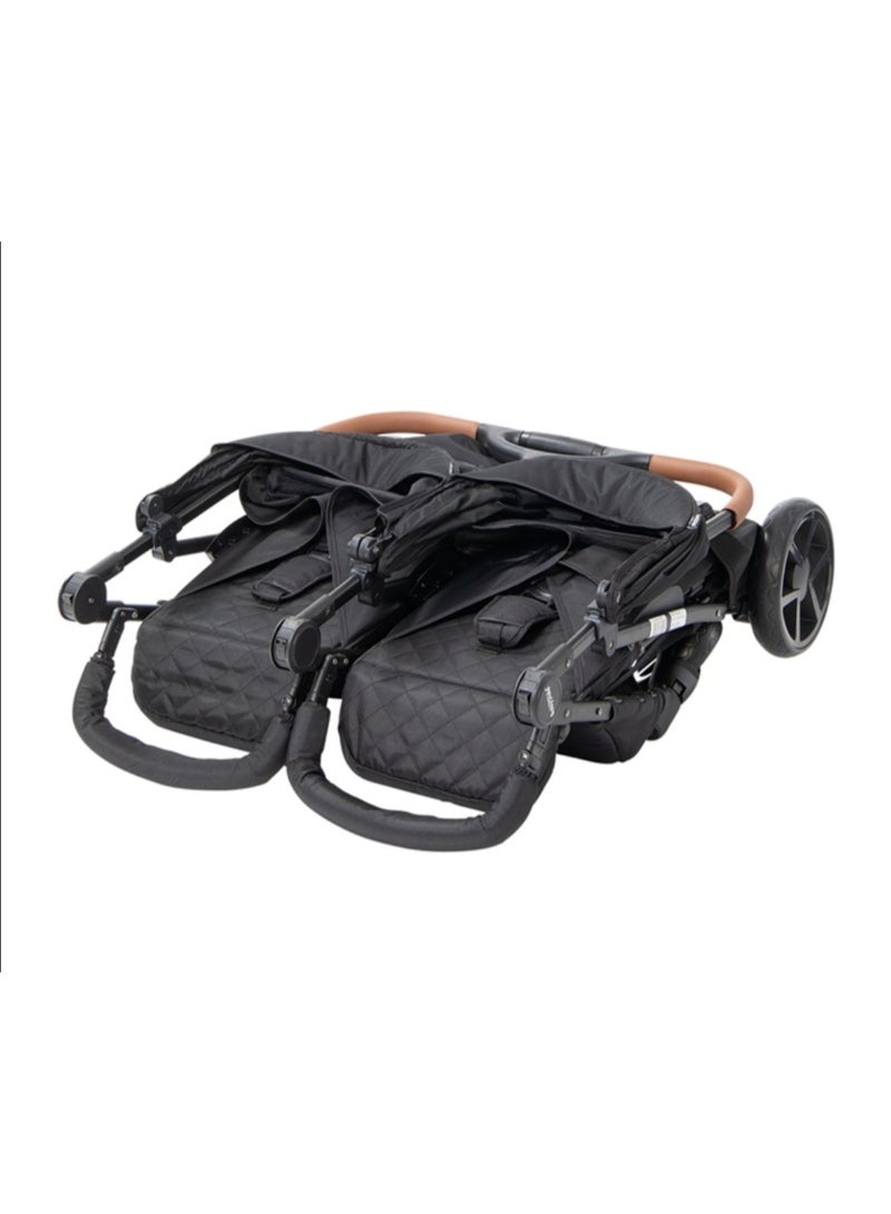 عربة أطفال متجاورة مناسبة للمواليد وحتى وزن 15 كجم لكل طفل، لون داكن ورمادي - Image 3