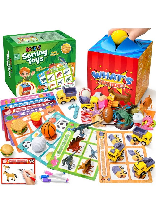 Golray Montessori Sorting Toys for Toddlers Matching Game, 70pcs Animal Vehicle Food Ball & Mystery Box & Paint, Preschool Learning Activities Educational Gift Speech Therapy Toys for 3 4 5 Years Old - Image 1
