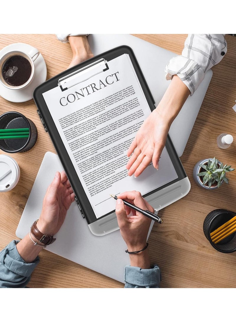 بيوينتي حافظة أوراق مع مساحة تخزين، حافظة تمريض عالية السعة بحجم A4 مع حامل أقلام، حافظة مستندات مقاومة للماء، مجلد بفتحة جانبية، مثالية للفصول الدراسية والمعلمين والطلاب والمكتب والكتابة السلسة، لون أسود - Image 2