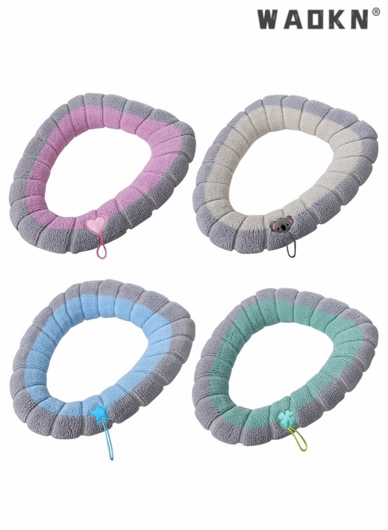 WAOKN Four Sets of Washable Household Bathroom Knitted Toilet Seat Cushions Pads,Toilet Seat Cushion Pads with Handle Toilet Accessories (Pink Blue Green Beige), universal all year round - Image 1