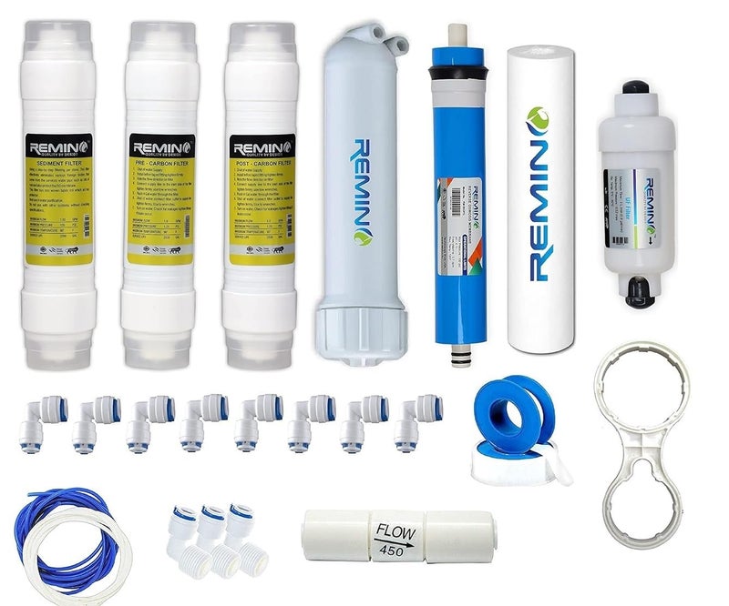Remino RO Service kit with Membrane of Carbon and Sediment Filter, 80 GPD Membrane, UF, Suitable for All Type of RO Water Purifier - Image 1