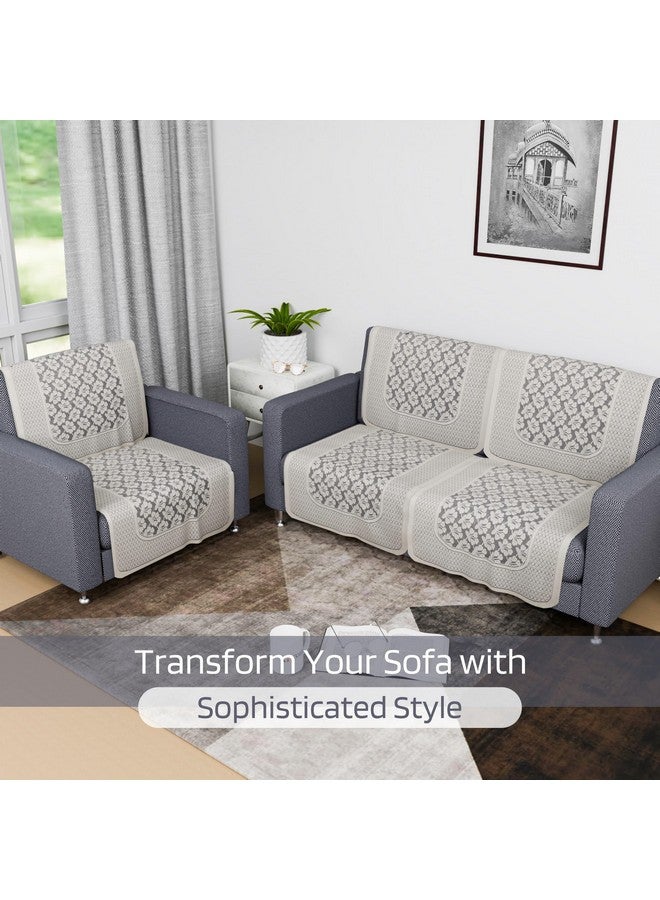 Kuber Industries Sofa Cover | Net 2+1 Seater Sofa Slip Cover Set | Couch Sofa Cover Set | Sofa Cover for Home | Sofa Slipcover Set | Sofa Cover for Living Room | Plain Leonardo Flower Print | Cream - Image 5