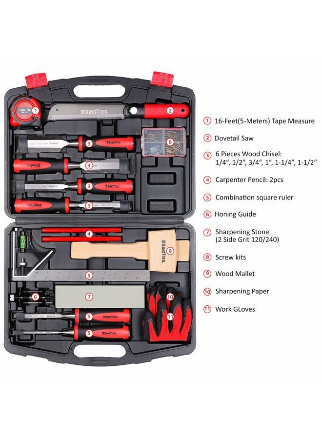 KingTool 87 Pc. Advanced Wood Chisel Set with Storage Case Including Superior Chisels | Heat-Treated Cr-V Alloy Blades Premium Chisel Set for Carpentry Craftsman - Image 2