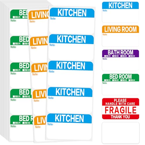 Lrogoe 300 Count 3.5 x 2 Large Home Moving Packing Box Labels for 3-4 Bedroom House with Writable Notes Areas, 6 Color Coded Moving Labels for Boxes + Fragile Moving Stickers - Image 1
