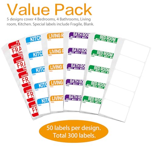 Lrogoe 300 Count 3.5 x 2 Large Home Moving Packing Box Labels for 3-4 Bedroom House with Writable Notes Areas, 6 Color Coded Moving Labels for Boxes + Fragile Moving Stickers - Image 2