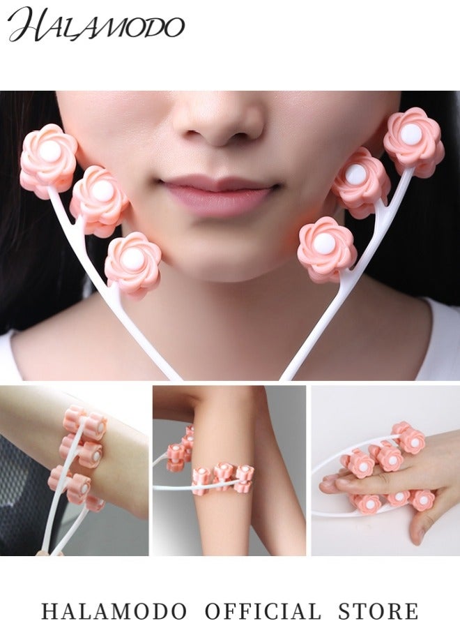 HALAMODO Flower  Type Massage Roller Facial Massage Roller with Comfortable Handle Massage Roller for Face Legs Arms V Shaped Face Massager to Make Face Slimmer  - Image 4