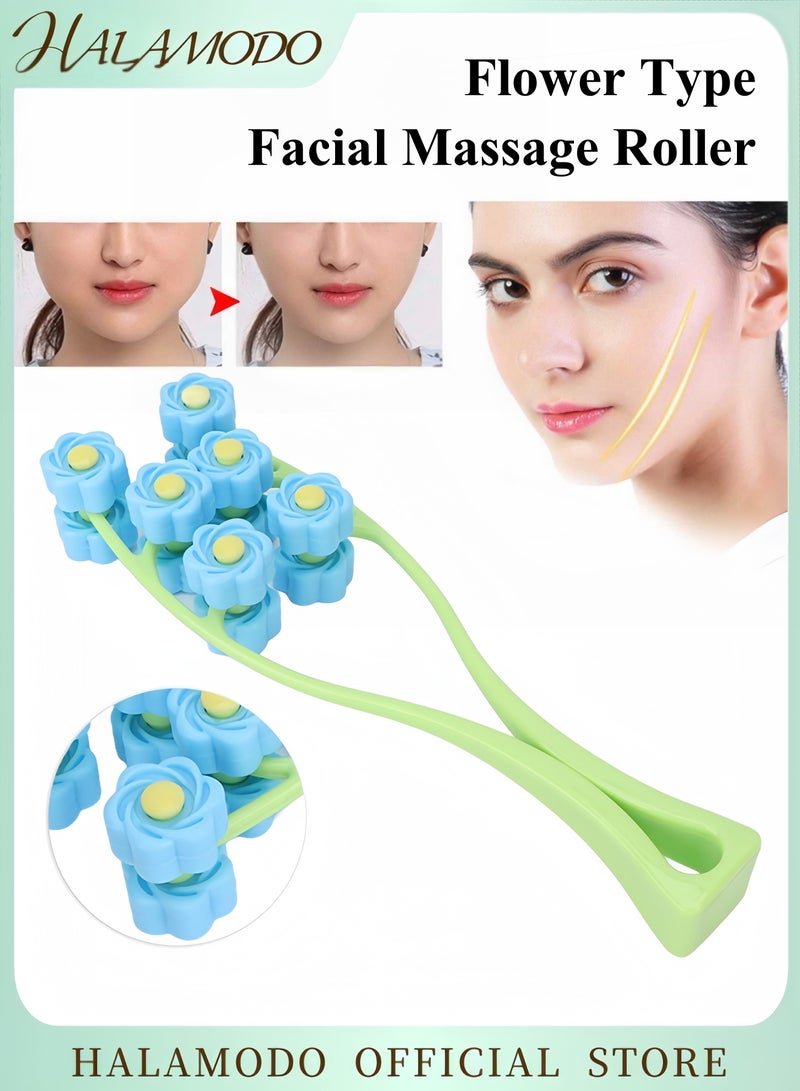 HALAMODO Flower  Type Massage Roller Facial Massage Roller with Comfortable Handle Massage Roller for Face Legs Arms V Shaped Face Massager to Make Face Slimmer  - Image 1