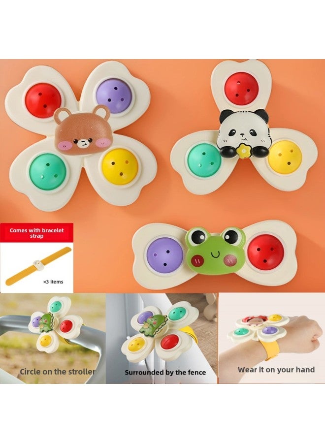 Children Can Be Sucker With Turn Music Baby Cartoon Finger Rotating Top Baby Rattle Early Education-Color:Zhuanzhuanle Suction Cup + Equipped With 3 Bracelets (frog + Panda + Bear) Bracelet - Image 1