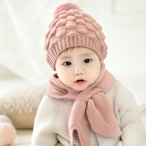 Plush Baby Knit Hat and Scarf Set 5565 Pink  - Image 1