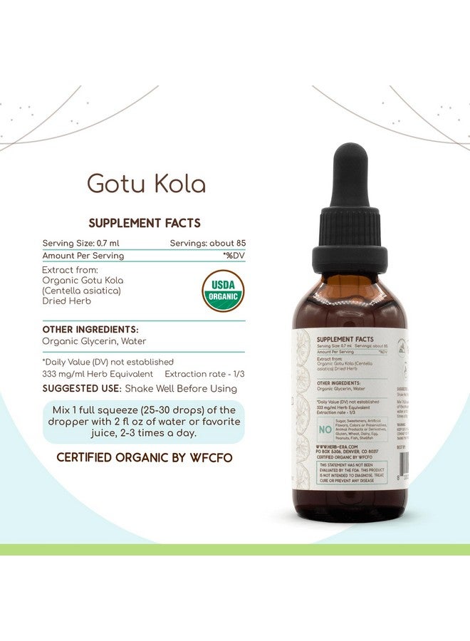 HerbEra Gotu Kola B60 USDA Organic Tincture | Alcohol-Free Extract, High-Potency Herbal Drops | Certified Organic Gotu Kola (Centella asiatica) Dried Herb (2 oz) - Image 4