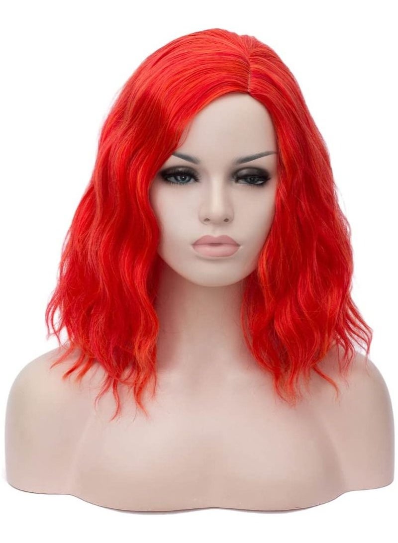 Estelle Short Bob Wavy Curly  Wig For Women Heat Resistant Bob Party Wig Include Wig Cap Red Orange - Image 1