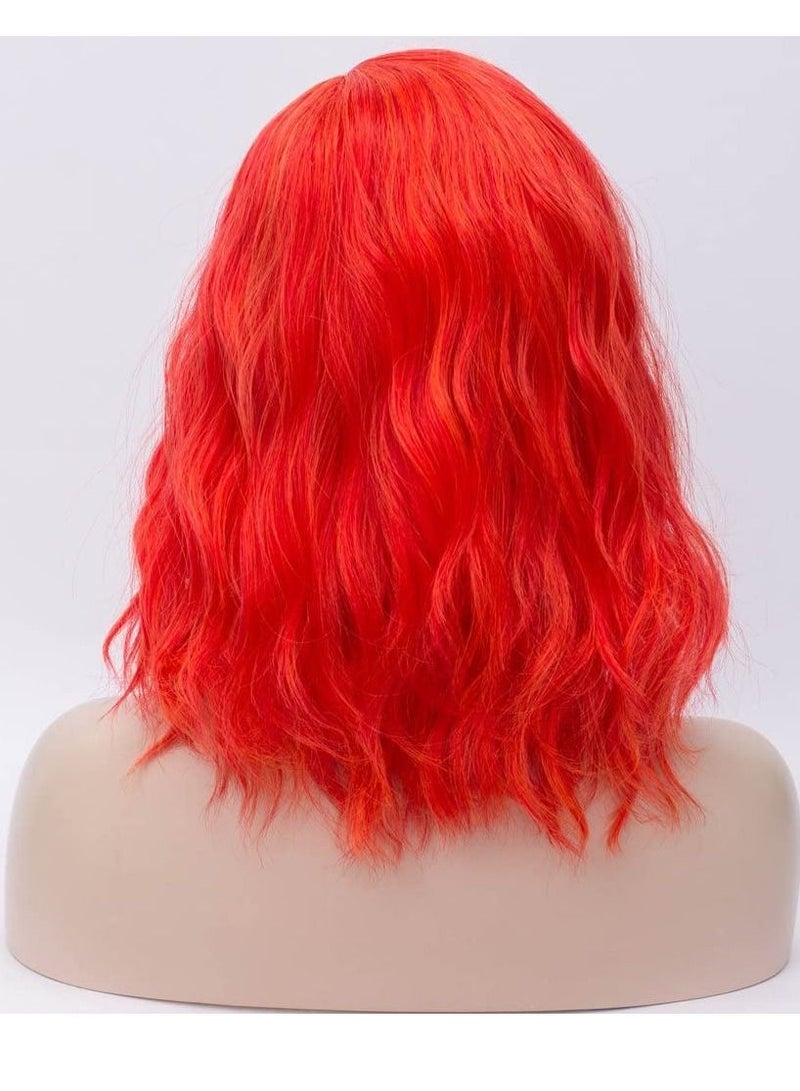 Estelle Short Bob Wavy Curly  Wig For Women Heat Resistant Bob Party Wig Include Wig Cap Red Orange - Image 4