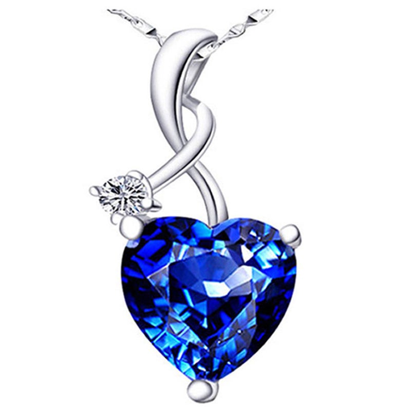 Generic Zhen Rong ebay Hot Sale New Ruby Love Heart-shaped Pendant European and American Plated 925 Silver Sea Blue Topaz Necklace Blue Diamond [without chain]] 