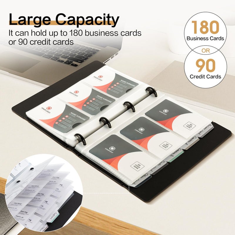 Deli Business Card Book Holder, Business Card Organizer, Name Card Book Holder, Portable Office Business Card Holder, Hold 180 Cards, Black - Image 3