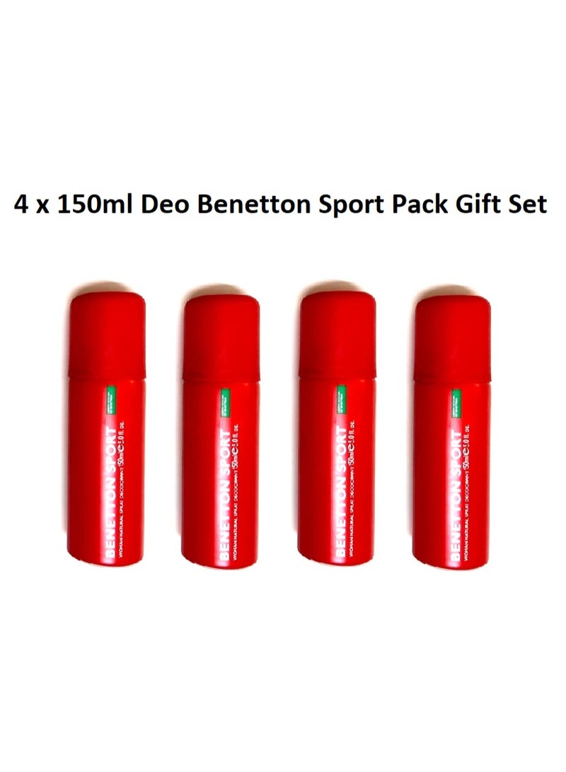Benetton Sport Women Body spray Deodorant 4 x 150ml Pack Original collection - Image 1