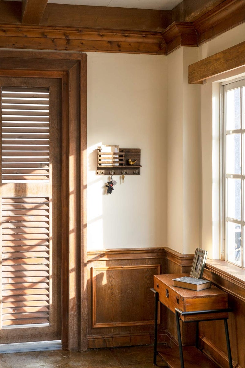 Dahey Wall Mounted Mail Holder Wooden Key Holder Rack Mail Sorter Organizer with 4 Double Key Hooks and A Floating Shelf Rustic Home Decor for Entryway or Mudroom,15.7" W x9.3 Hx3.2 D, Brown - Image 3