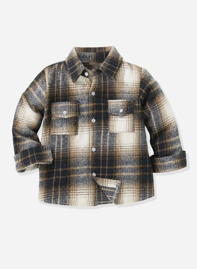 تايك تو قميص أولادي بنقشة مربعات مع تفاصيل جيب - Image 2