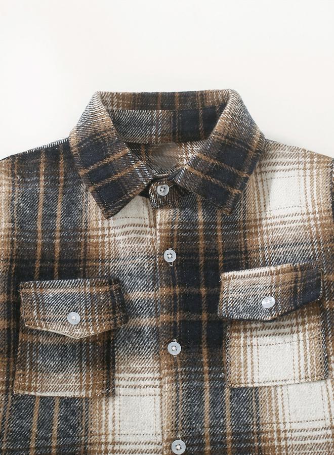 تايك تو قميص أولادي بنقشة مربعات مع تفاصيل جيب - Image 4