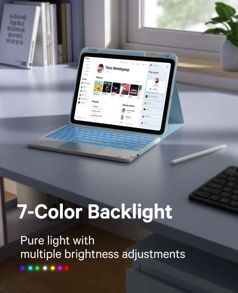 GreenLaw Keyboard Case for iPad Air 11 inch (M2), iPad Air 6th Gen(2024), iPad Air 5th/4th Gen 10.9 inch(2022/2020), Stain Resistant Case, 7-Color Backlit, Dual-Device Connection, Blue - Image 2