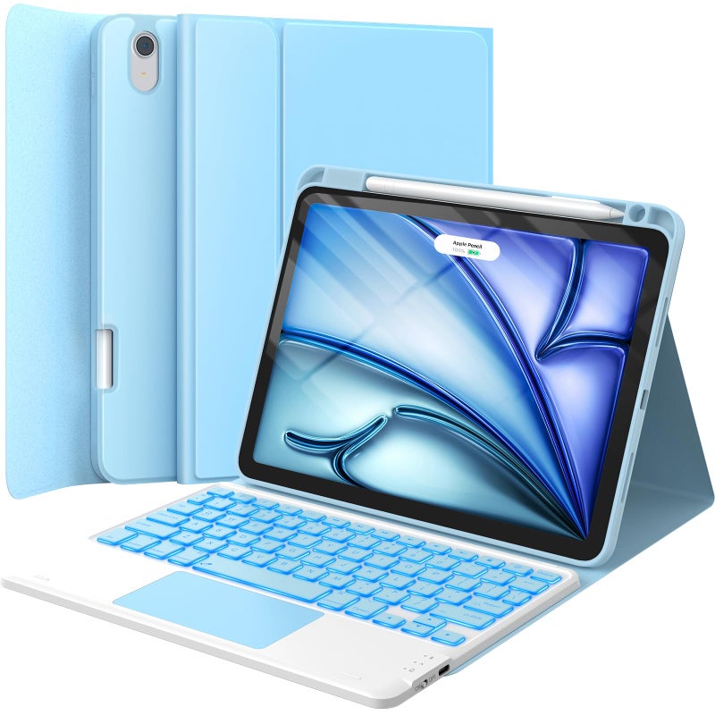 GreenLaw Keyboard Case for iPad Air 11 inch (M2), iPad Air 6th Gen(2024), iPad Air 5th/4th Gen 10.9 inch(2022/2020), Stain Resistant Case, 7-Color Backlit, Dual-Device Connection, Blue - Image 1