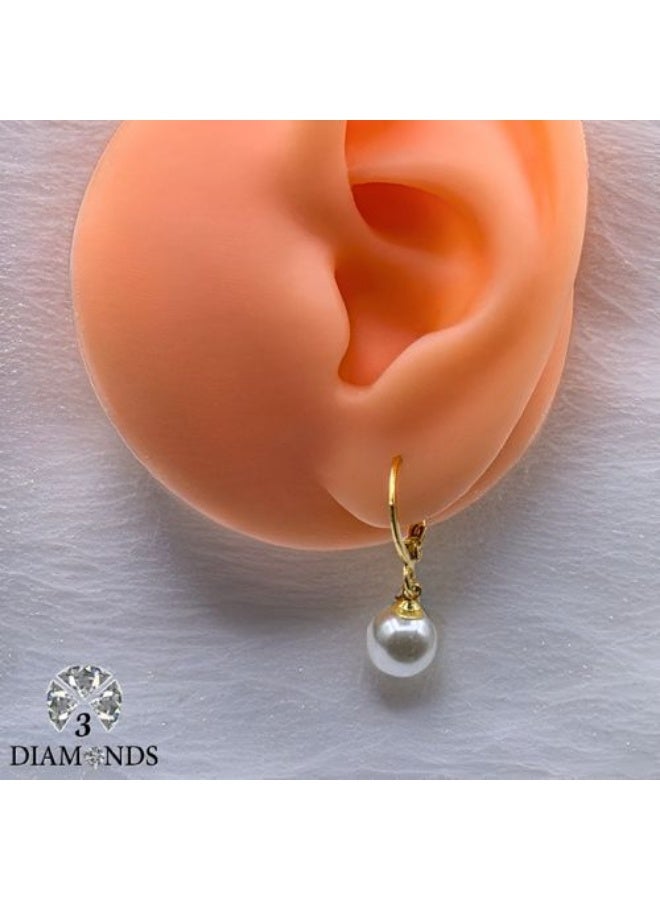 3Diamonds Gold Plated Drop Earrings with Pearl Charm Lightweight Elegant Style - Image 2