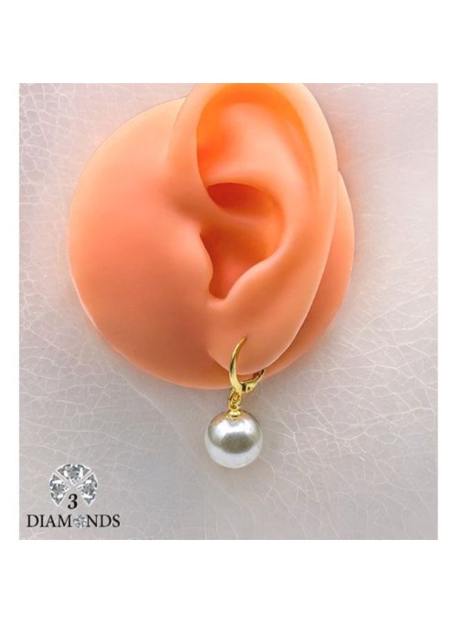 3Diamonds Gold Plated Drop Earrings with Pearl Charm Lightweight Elegant Style - Image 1