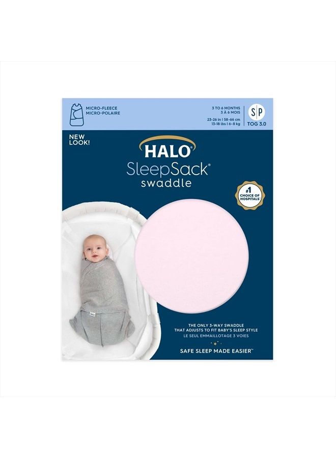 Halo Micro-Fleece Sleepsack Swaddle, 3-Way Adjustable Wearable Blanket, TOG 3.0, Soft Pink, Preemie - Image 3