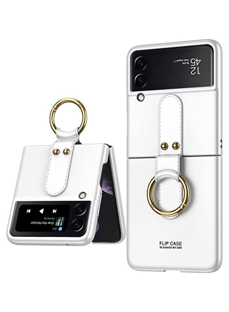 جولدن ماسك جراب لهاتف سامسونج جالاكسي Z فليب 4 الترا رفيع مع حلقة - (ابيض)