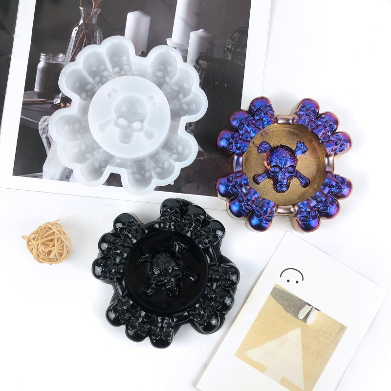 قالب جمجمة السيليكون الأبيض لصينية الرماد من راتنج الإيبوكسي ديكور المنزل لهالوين - Image 4