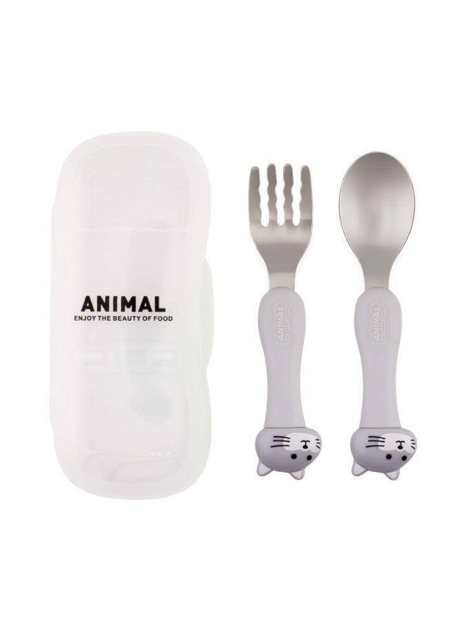 Cravista Stainless Steel Kids Cutlery Set with Case|Round Edge Kids Utensils BPA Free Handles|Fork & Spoon Cutlery Set for Lunch Box|Toddler Utensils Set | Animal Flatware Tableware with Portable Case (Grey) - Image 1