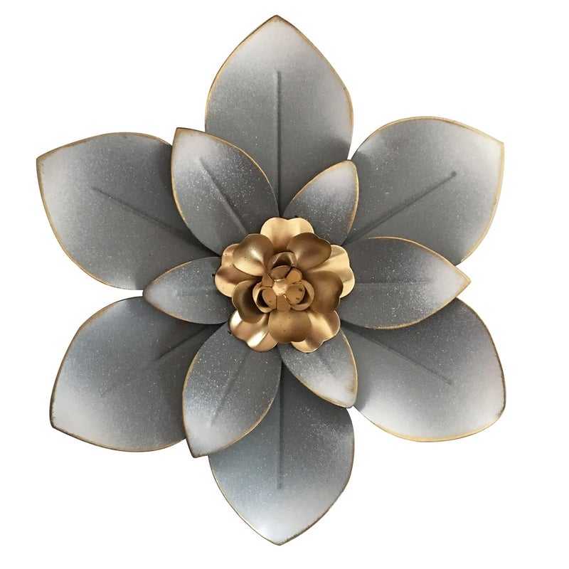 Picfarce Metal Flower Wall Art Decor, 10â€œ Rustic Modern Floral Sculpture, Distressed Iron Wall Hanging Home Decoration Accent Artworks for Indoor Kitchen Bedroom Living Room Office Outdoor Garden Patio - Image 1