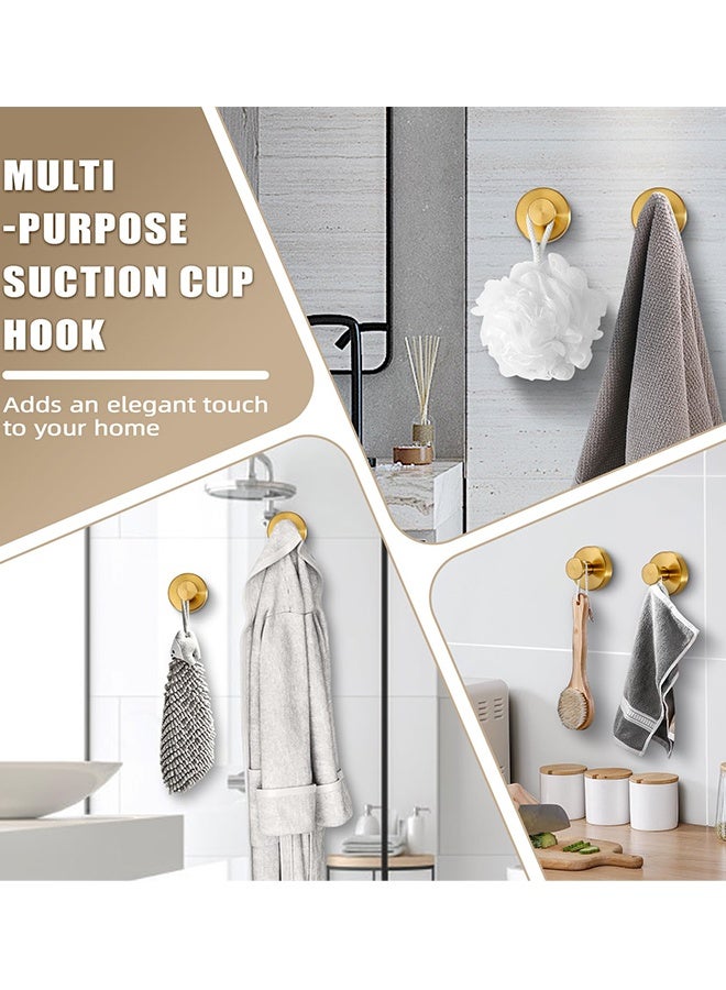 Suction Cup Hooks for Shower No-Drill Bathroom Hooks for Towels, Robes, Loofah Mountable on Bathroom Walls, Kitchen, Glass, Mirrors, Tile and Smooth,Non-Porous Surfaces (2 Pack, Gold) - Image 2
